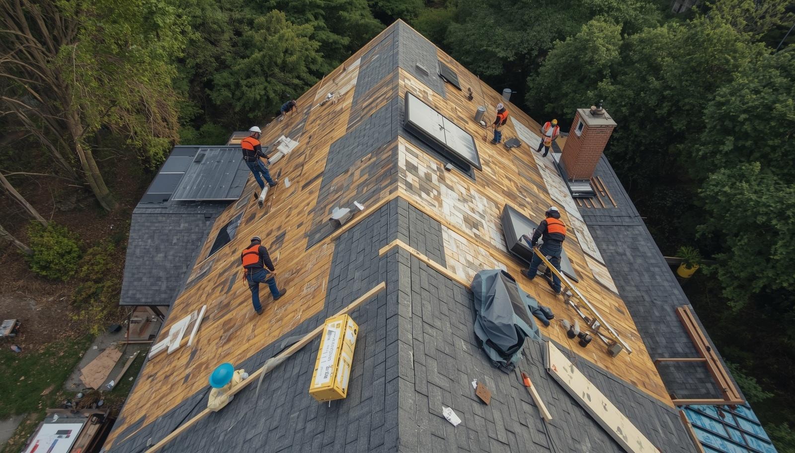 Roofing contractor installing architectural shingles on a residential roof